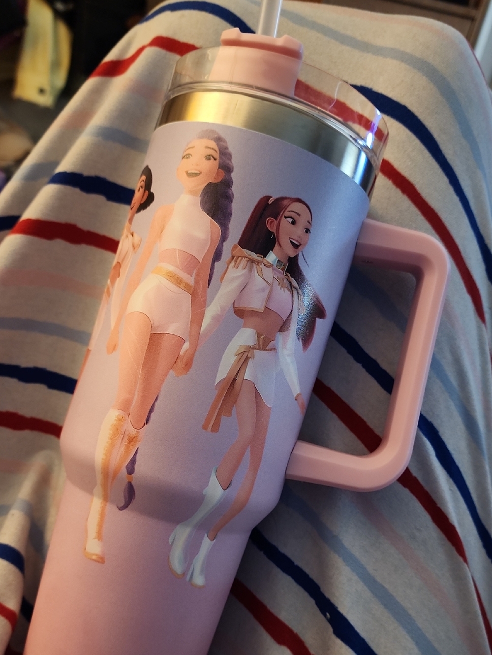 Kpop Demon Hunter Pink Character Print Insulated Tumbler with Handle